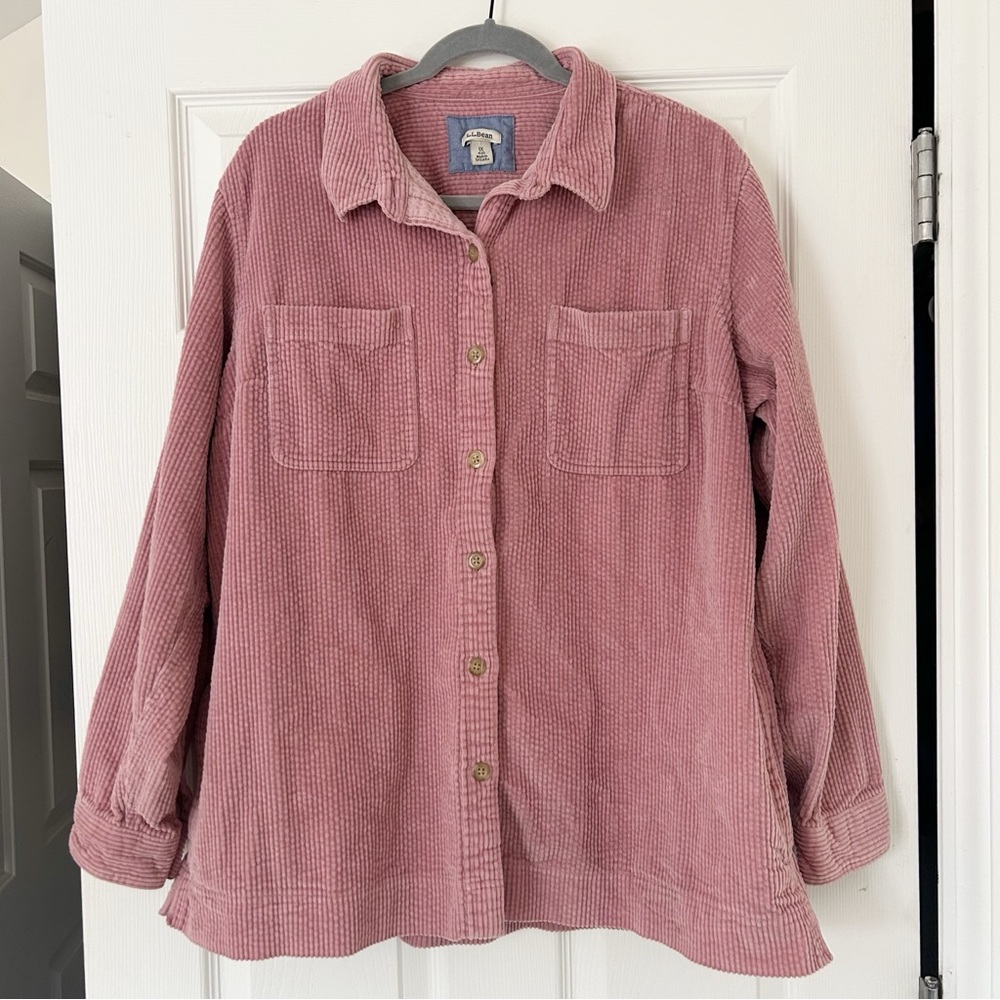 Vintage L.L. Bean Soft Corduroy Button Down Shirt Pink size XS‎ flannel shacket